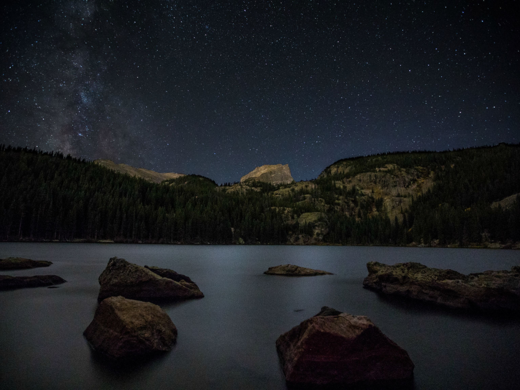 Milky Way Rising Over Bear Lake Rocky Mountain National Park in Colorado wallpaper
